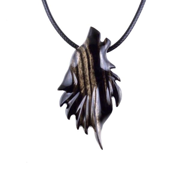 Wolf Necklace, Hand Carved Wooden Wolf Pendant for Men or Women, Spirit Animal Totem Woodland Jewelry