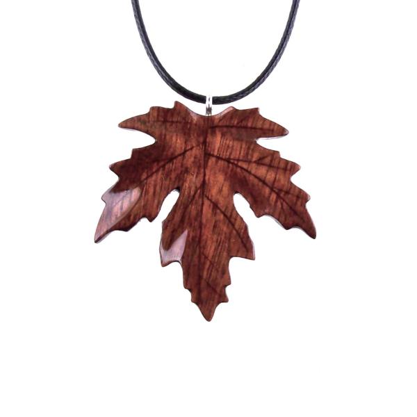 Maple Leaf Necklace, Hand Carved Wooden Leaf Pendant, Woodland Necklace, One of a Kind Wood Jewelry, Gift for Her or Him