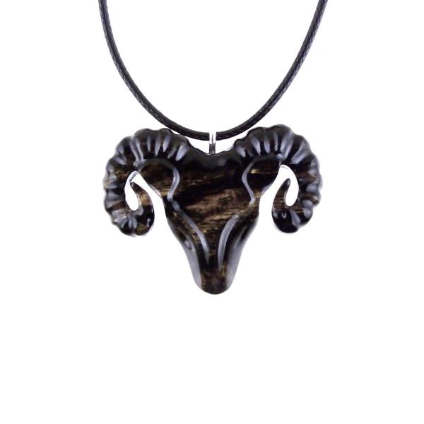 Ram Necklace, Hand Carved Wooden Ram Head Pendant, Mens Wood Necklace, Sheep Jewelry, Aries Jewelry, Gift for Him