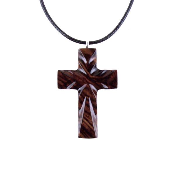 Wood Cross Necklace, Hand Carved Wooden Cross Pendant, Christian Jewelry, One of a Kind Gift for Him Her