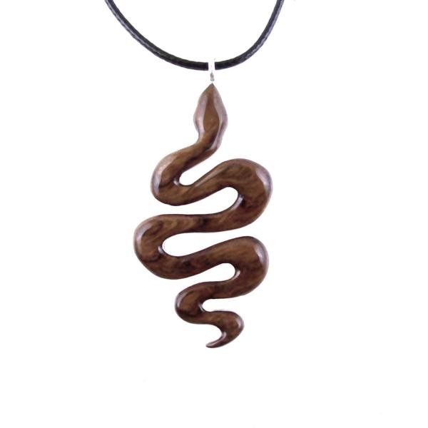 Hand Carved Wooden Snake Pendant, Snake Necklace, Wood Reptile Pendant, Totem Spirit Animal Serpent Jewelry Gift for Him Her