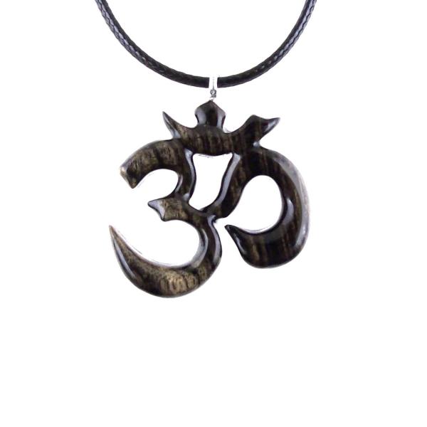 Hand Carved Om Pendant for Men or Women, Wooden Ohm Necklace, Yoga Gift for Him or Her, Aum Wood Jewelry