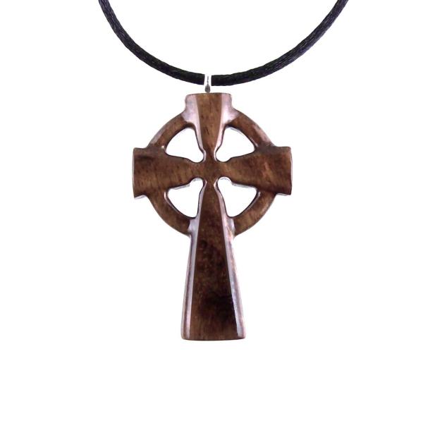 Wooden Celtic Cross Pendant, Wood Celtic Cross Necklace, Hand Carved Irish Christian Jewelry for Men