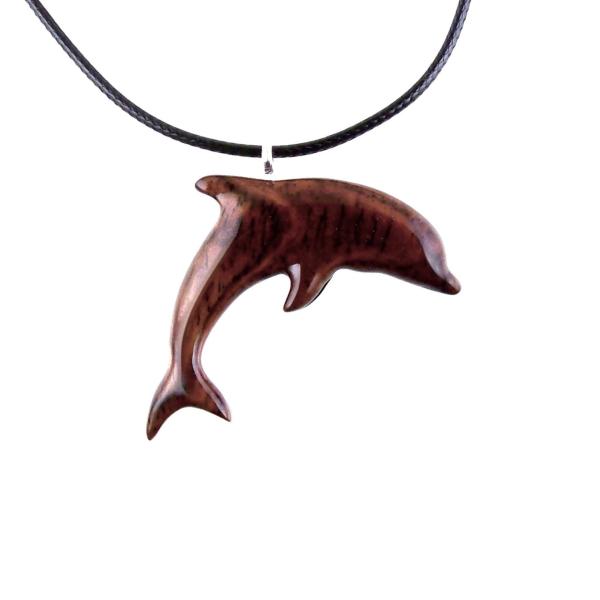 Wooden Dolphin Pendant, Hand Carved Dolphin Necklace, Sea Animal Necklace, Nautical Wood Jewelry for Men or Women