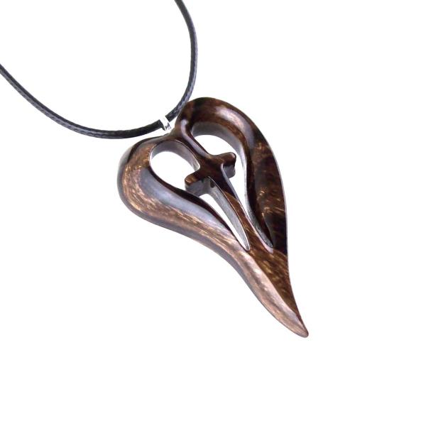Women Cross Necklace, Wooden Heart Pendant, Hand Carved Wood Cross Necklace, 5th Anniversary Gift for Her, Christian Jewelry