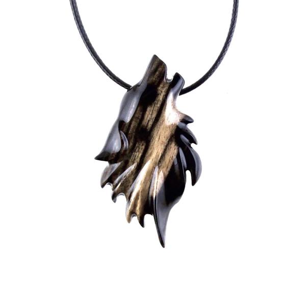 Wolf Necklace, Hand Carved Wooden Wolf Pendant for Men or Women, Spirit Animal Totem Woodland Jewelry