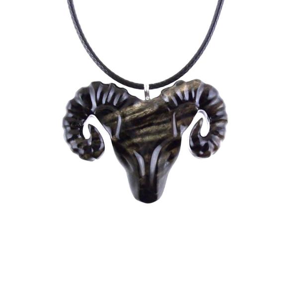 Ram Necklace, Hand Carved Wooden Ram Head Pendant, Mens Wood Necklace, Sheep Jewelry, Aries Jewelry, Gift for Him