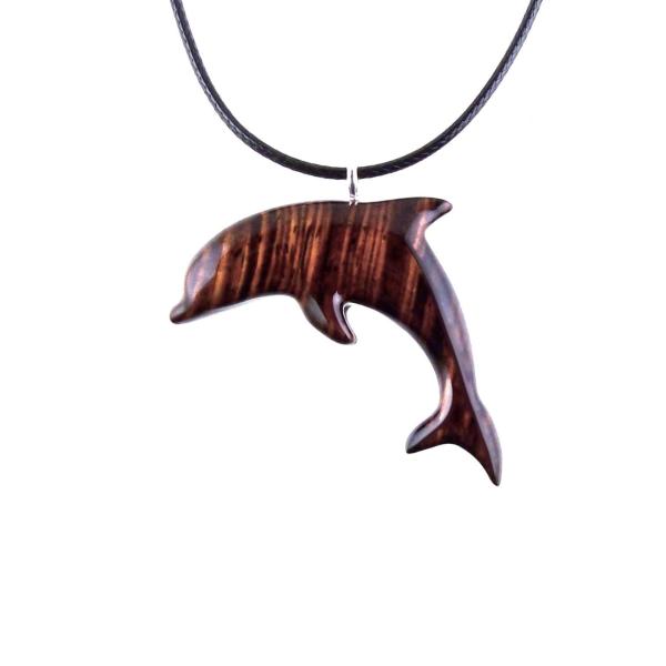 Wooden Dolphin Pendant, Hand Carved Dolphin Necklace, Sea Animal Necklace, Nautical Wood Jewelry for Men or Women