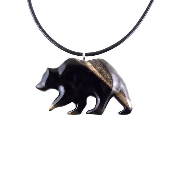 Bear Necklace, Hand Carved Wooden Grizzly Bear Pendant for Men or Women, Woodland Jewelry, Spirit Animal Totem