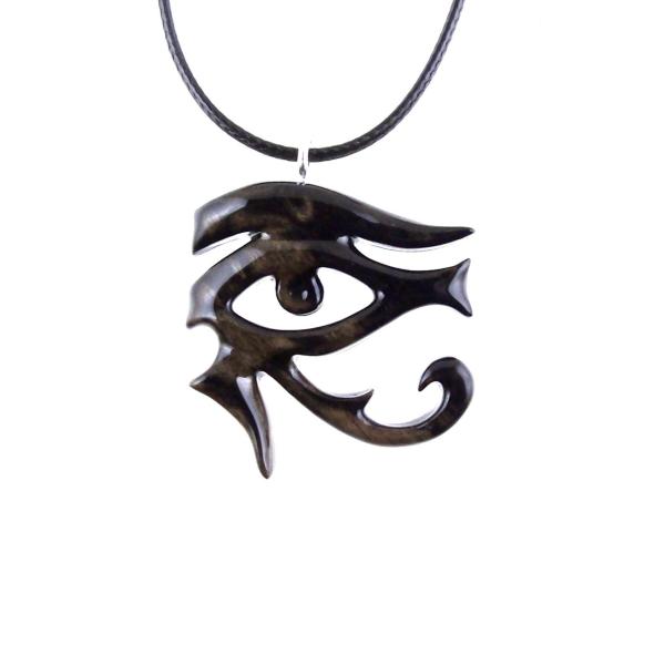 Eye of Horus Necklace, Hand Carved Wooden Eye of Horus Pendant, Eye of Ra Egyptian Amulet for Men or Women