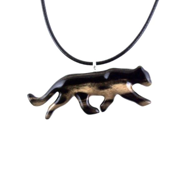 Panther Necklace, Hand Carved Wooden Panther Pendant, Jaguar Necklace, Totem Spirit Animal Wood Jewelry