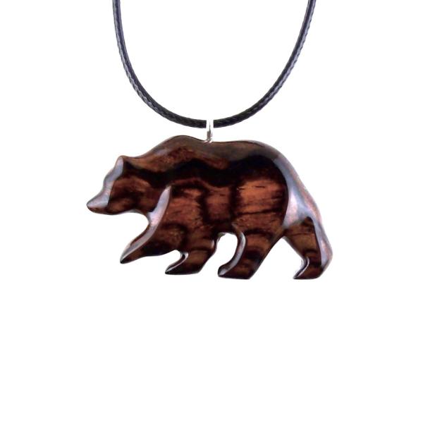 Wood Bear Necklace, Hand Carved Wooden Grizzly Bear Pendant for Men or Women, Spirit Animal Totem Jewelry Gift for Him Her