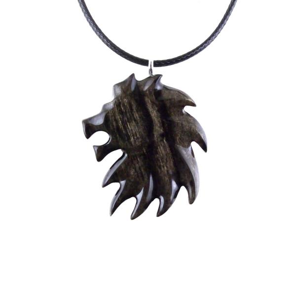 Hand Carved Wooden Lion Head Necklace Pendant, Handmade Leo Spirit Animal Jewelry Gift for Him