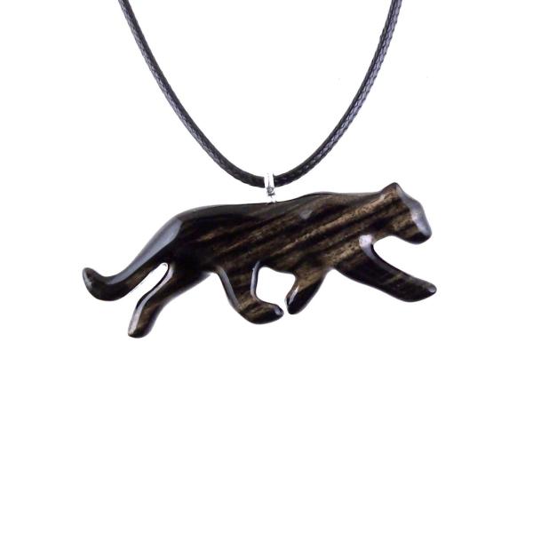 Panther Necklace, Hand Carved Wooden Panther Pendant, Jaguar Necklace, Totem Spirit Animal Wood Jewelry
