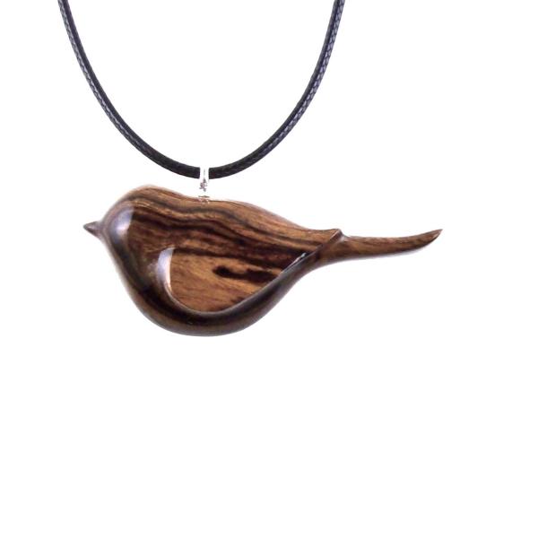 Chickadee Necklace, Hand Carved Wooden Bird Pendant, Wood Bird Jewelry, One of a Kind Gift for Her