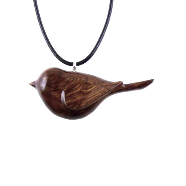 Chickadee Necklace, Hand Carved Wooden Bird Pendant, Wood Bird Jewelry, One of a Kind Gift for Her