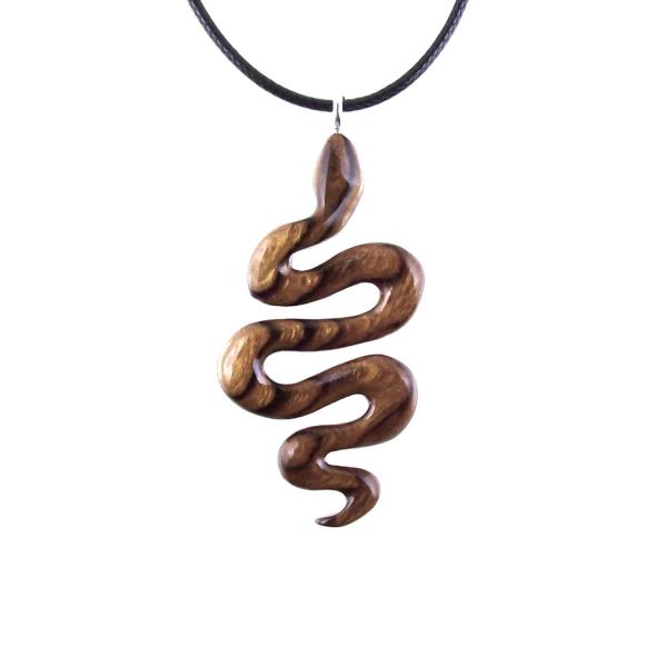 Hand Carved Wooden Snake Pendant, Snake Necklace, Wood Reptile Pendant, Totem Spirit Animal Serpent Jewelry Gift for Him Her