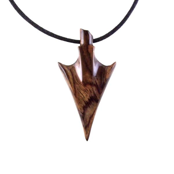 Hand Carved Wooden Arrowhead Necklace, Arrow Pendant, Mens Wood Necklace, Tribal Handmade Jewelry, Gift for Him