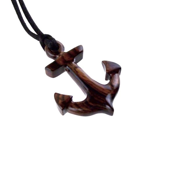 Anchor Necklace, Hand Carved Wooden Anchor Pendant, Mens Wood Necklace, Handmade Nautical Jewelry, Gift for Him