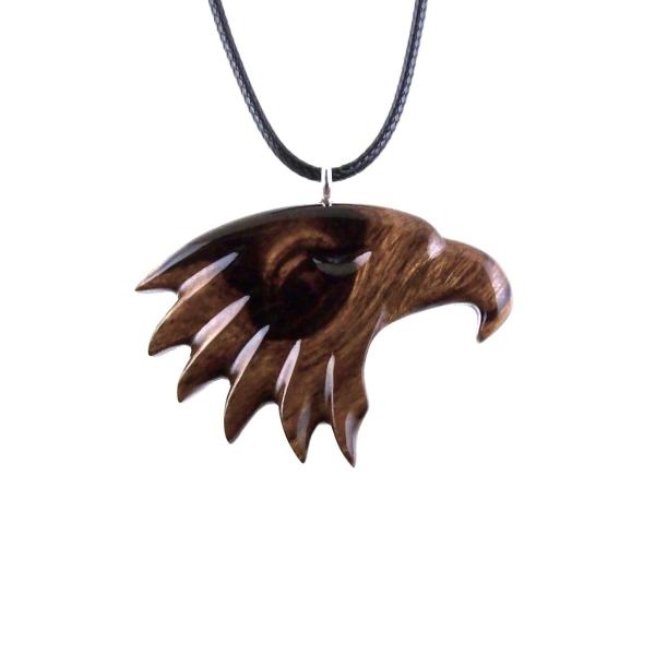 Wooden Eagle Head Pendant, Hand Carved Mens Wood Necklace, Spirit Animal Totem Bird Jewelry, One of a Kind Handmade Gift for Him