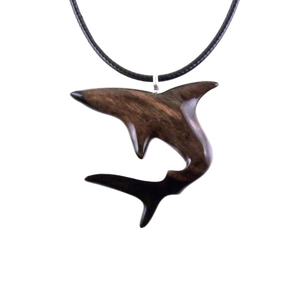 Shark Pendant, Hand Carved Wooden Shark Necklace, Mens Wood Pendant, Nautical Jewelry Gift for Him in Black with Brown Streaks
