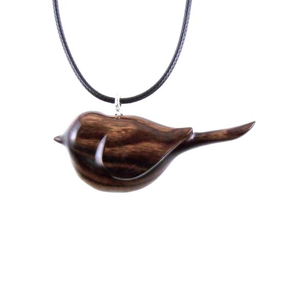 Chickadee Necklace, Hand Carved Wooden Bird Pendant, Wood Bird Jewelry, One of a Kind Gift for Her