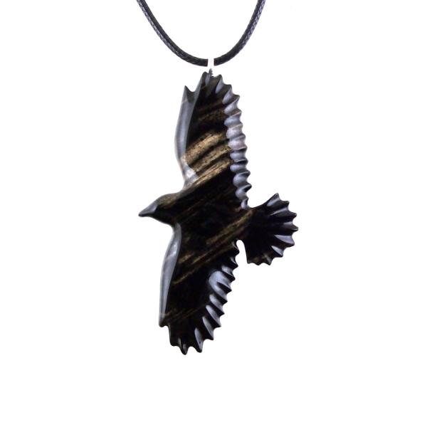 Hand Carved Crow Pendant, Raven Necklace, Wooden Raven Pendant, Wood Crow Necklace, Totem Spirit Animal Jewelry Gift for Him Her