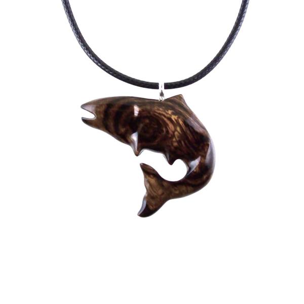 Salmon Necklace, Hand Carved Wooden Fish Pendant, Trout Necklace, Mens Wood Pendant, Fishermen Jewelry, Gift for Him
