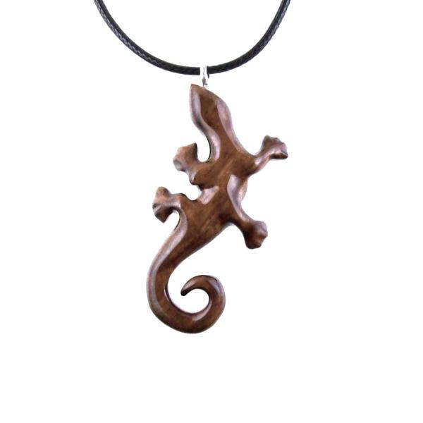 Hand Carved Gecko Pendant, Wooden Lizard Necklace, Wood Salamander Necklace, Totem Lizard Jewelry Gift for Men or Women