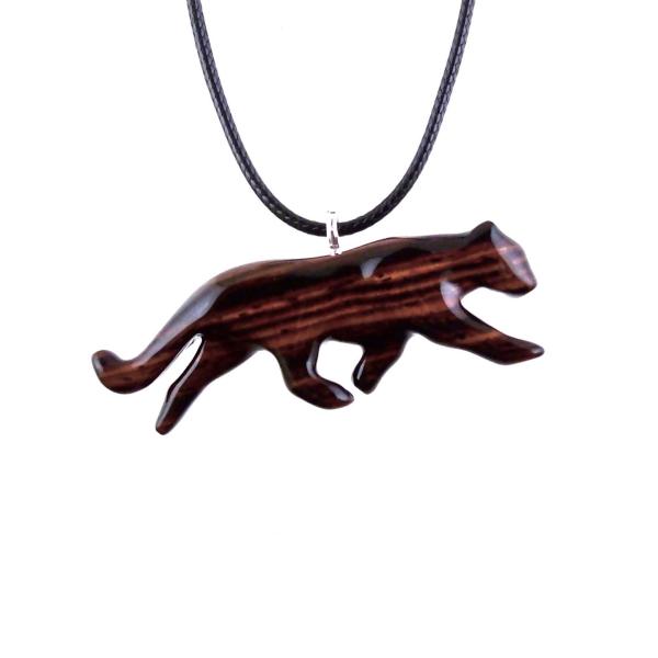 Hand Carved Puma Pendant, Wooden Panther Necklace, Panther, Cougar, Mountain Lion, Animal Jewelry for Men or Women, Gift for Him Her