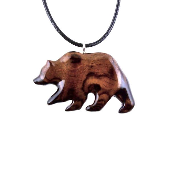 Wood Bear Necklace, Hand Carved Wooden Grizzly Bear Pendant for Men or Women, Spirit Animal Totem Jewelry Gift for Him Her