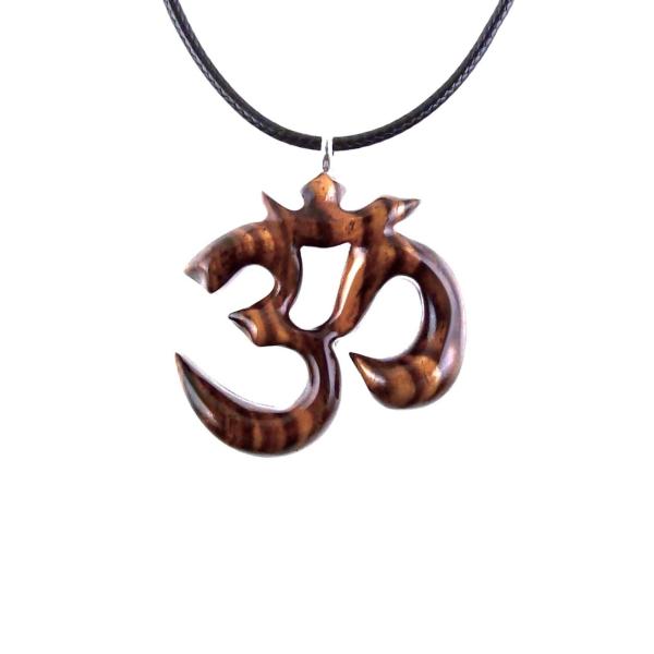 Hand Carved Ohm Necklace, Wooden Om Pendant, Yoga Jewelry for Men Women, Namaste Wood Gift for Him or Her
