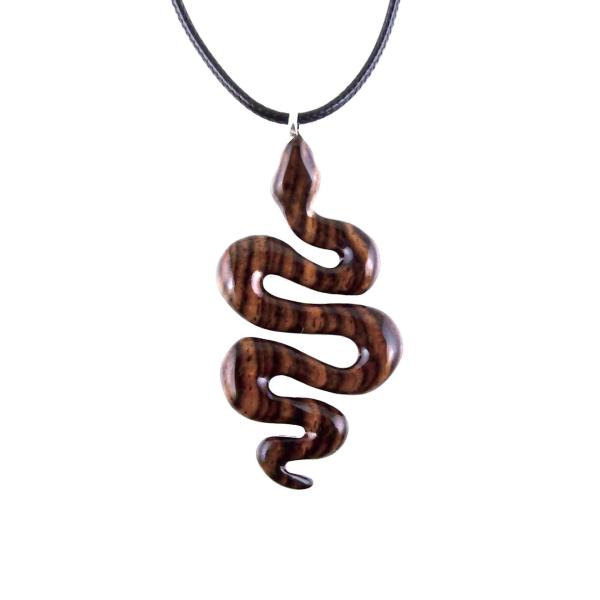 Snake Necklace for Men or Women, Hand Carved Wooden Snake Pendant, Wood Serpent Necklace, Totem Reptile Jewelry