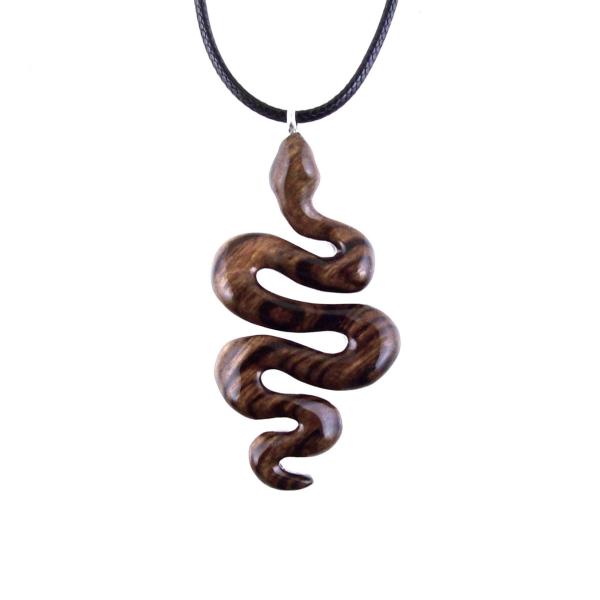 Hand Carved Wooden Snake Pendant, Snake Necklace, Wood Reptile Pendant, Totem Spirit Animal Serpent Jewelry Gift for Him Her