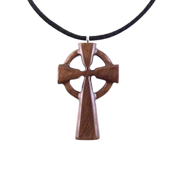 Wooden Celtic Cross Pendant, Wood Celtic Cross Necklace, Hand Carved Irish Christian Jewelry for Men