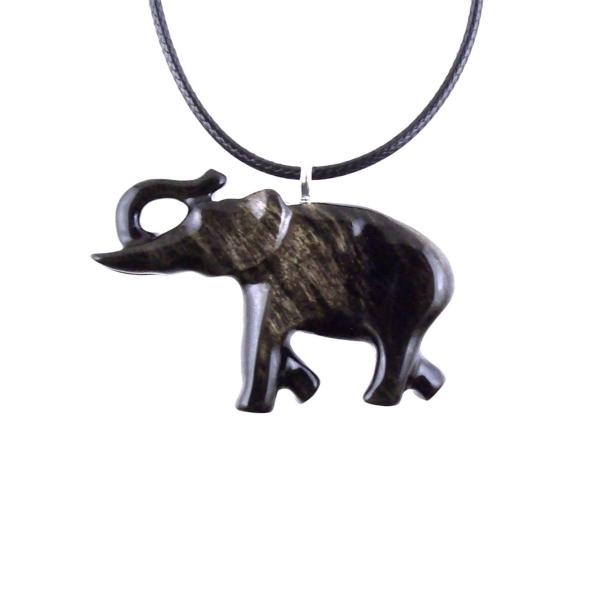 Lucky Elephant Pendant, Hand Carved Trunk Up Wooden Elephant Necklace for Men or Women, Spiritual Animal Wood Jewelry, Gift for Him Her