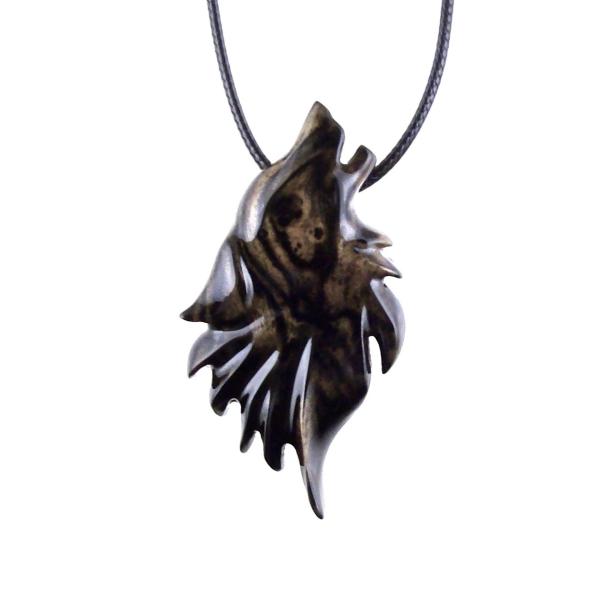 Wolf Necklace, Hand Carved Wooden Wolf Pendant for Men or Women, Spirit Animal Totem Woodland Jewelry