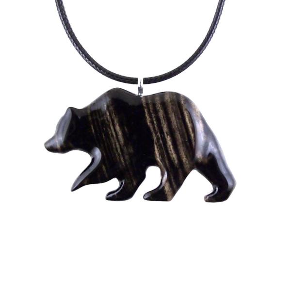 Bear Necklace, Hand Carved Wooden Grizzly Bear Pendant for Men or Women, Woodland Jewelry, Spirit Animal Totem