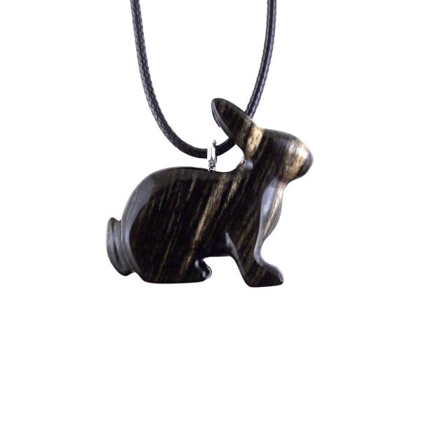 Rabbit Necklace, Hand Carved Wooden Bunny Pendant, Wood Animal Necklace, Pet Animal Totem Jewelry, One of a Kind Gift
