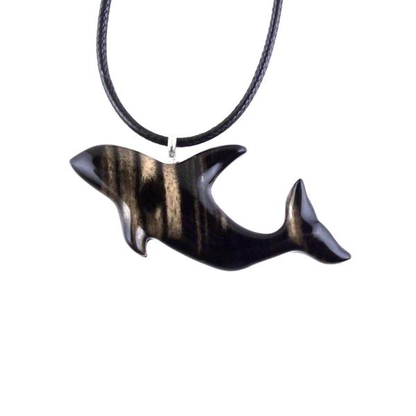 Hand Carved Orca Pendant, Wooden Killer Whale Necklace for Men or Women, Sea Animal, Nautical Beach Wood Jewelry
