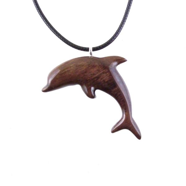 Hand Carved Dolphin Necklace, Wooden Dolphin Pendant for Men Women, Sea Animal Wood Jewelry, Nautical Gift for Him Her