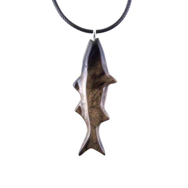 Striped Bass Pendant, Hand Carved Fish Necklace, Wooden Fishermen Jewelry, Mens Wood Necklace, One of a Kind Gift for Him