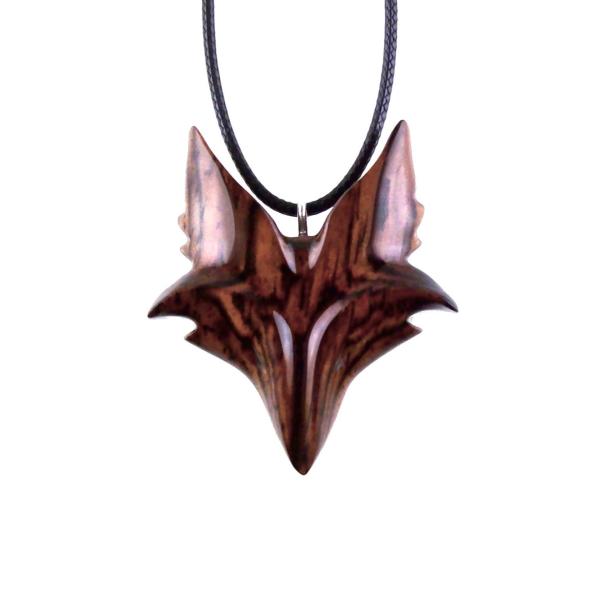 Hand Carved Wooden Fox Pendant, Celtic Fox Necklace for Men or Women, Totem Spirit Animal, Woodland Jewelry Gift for Her or Him