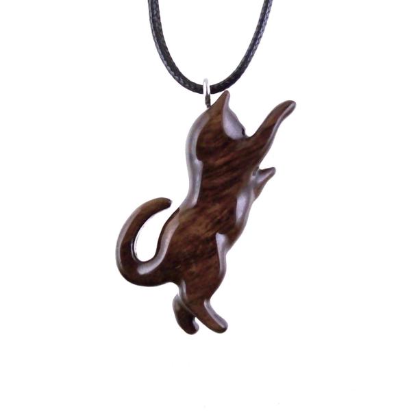 Cat Necklace, Hand Carved Wooden Kitten Pendant, Wood Animal Necklace, Handmade Cat Jewelry, One of a Kind Gift