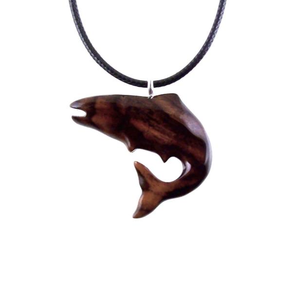 Salmon Necklace, Hand Carved Wooden Trout Pendant, Fish Jewelry, Mens Wood Necklace, Fisherman Gift for Him