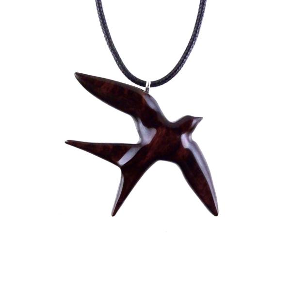 Hand Carved Swallow Necklace, Wooden Bird Pendant, Hope and Love Symbol 5th Anniversary Wood Jewelry Gift for Her