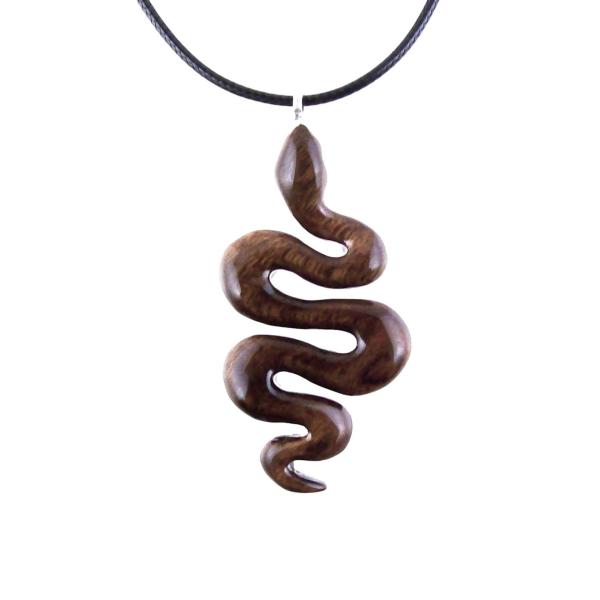 Hand Carved Wooden Snake Pendant, Snake Necklace, Wood Reptile Pendant, Totem Spirit Animal Serpent Jewelry Gift for Him Her