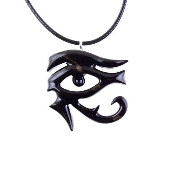 Eye of Horus Necklace, Hand Carved Wooden Eye of Horus Pendant, Eye of Ra Egyptian Amulet for Men or Women