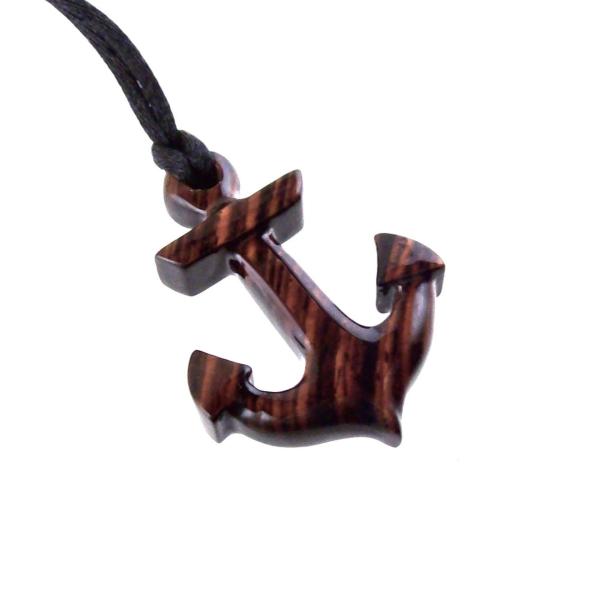 Anchor Necklace, Hand Carved Wooden Anchor Pendant, Mens Wood Necklace, Handmade Nautical Jewelry, Gift for Him