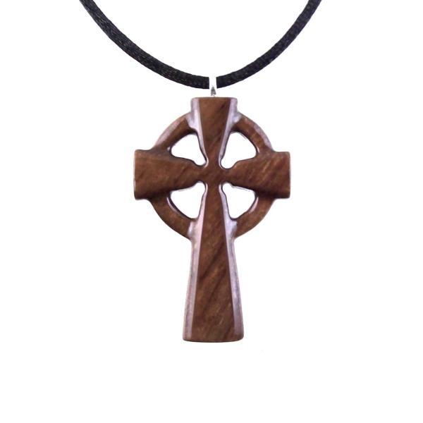 Wooden Celtic Cross Pendant, Wood Celtic Cross Necklace, Hand Carved Irish Christian Jewelry for Men